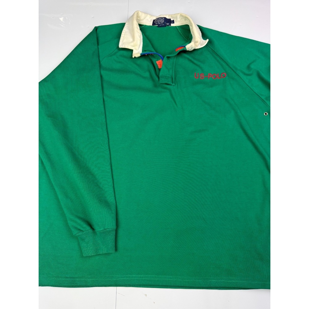 Vintage Polo Ralph Lauren US-POLO Rugby Shirt Green Zip Neck Mens L AS IS